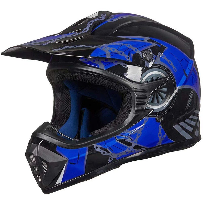 ILM Adult Dirt Bike Helmets Motocross ATV Dirtbike BMX MX Offroad Full Face Motorcycle Helmet, DOT Approved Model 128S (Blue Black, Adult-Large) - Image 1